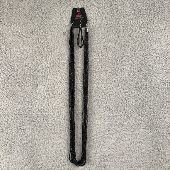 Paparazzi Congo Colada Black Seed Beads Necklace Set Y2K Boho Whimsigoth Formal - Picture 2 of 5